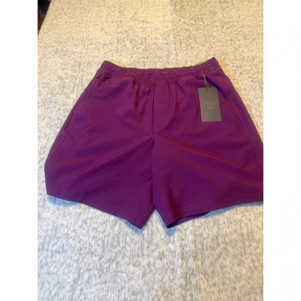 VRST‎ Mens 7 Inch Training Shorts Purple Elastic Waist Zipper Pocket Size S NWT